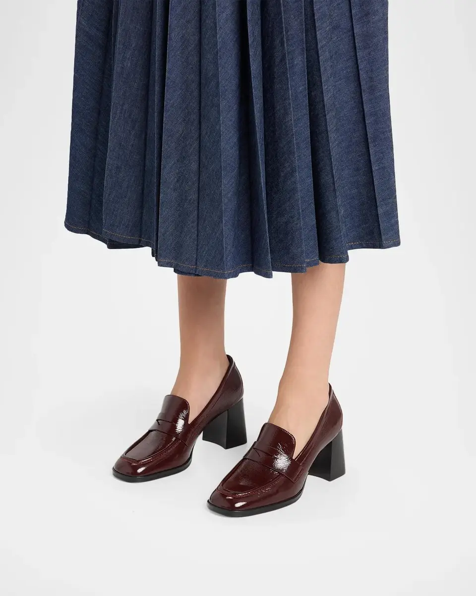 Stuart Weitzman 70mm Vera Crinkled Patent Leather Penny Loafer Pumps | Thumbnail 2 Stuart Weitzman 70mm Vera Crinkled Patent Leather Penny Loafer Pumps | Thumbnail 2