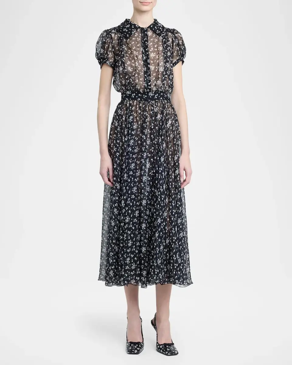 Dolce & Gabbana Short-Sleeve Floral-Print Silk Chiffon Midi Shirtdress | Thumbnail 2 Dolce & Gabbana Short-Sleeve Floral-Print Silk Chiffon Midi Shirtdress | Thumbnail 2
