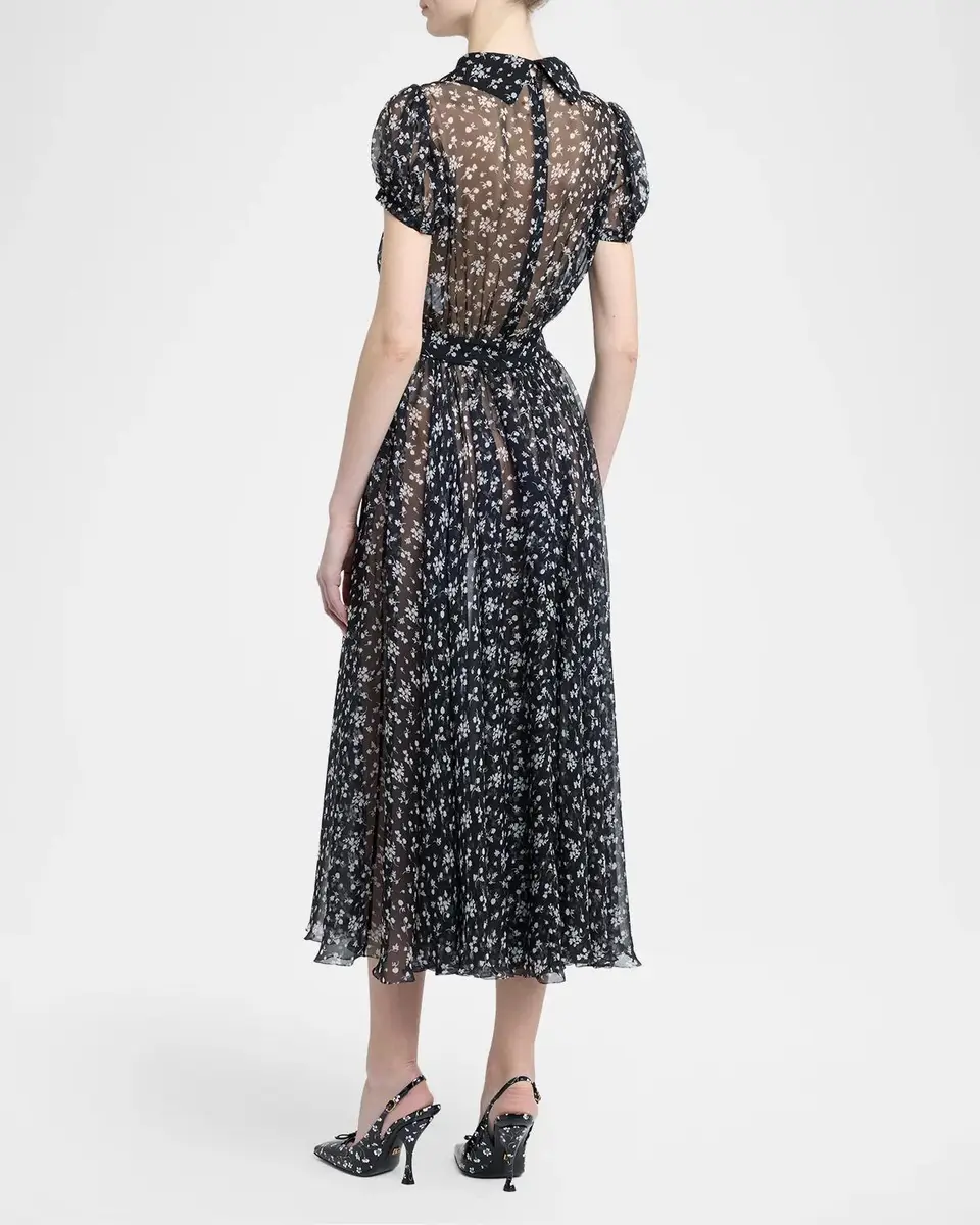 Dolce & Gabbana Short-Sleeve Floral-Print Silk Chiffon Midi Shirtdress | Thumbnail 3 Dolce & Gabbana Short-Sleeve Floral-Print Silk Chiffon Midi Shirtdress | Thumbnail 3