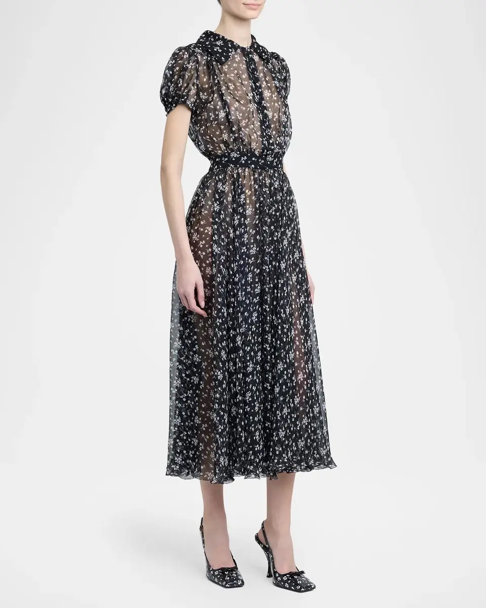 Dolce & Gabbana Short-Sleeve Floral-Print Silk Chiffon Midi Shirtdress | Thumbnail 4 Dolce & Gabbana Short-Sleeve Floral-Print Silk Chiffon Midi Shirtdress | Thumbnail 4