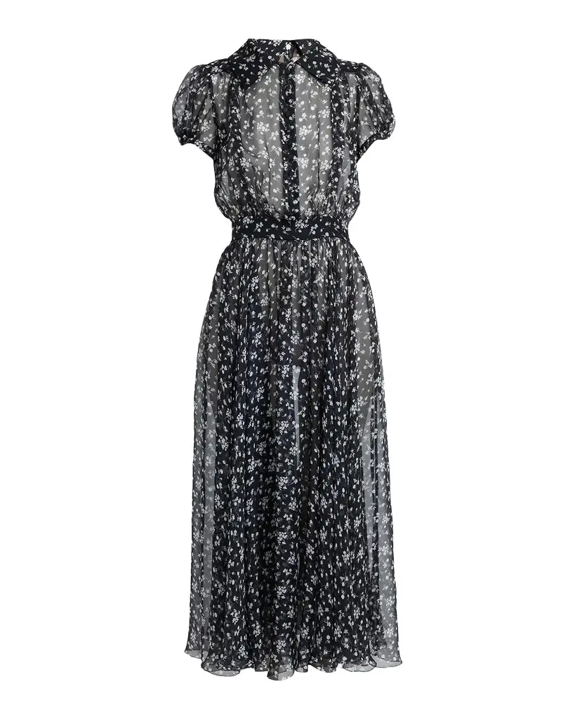 Short-Sleeve Floral-Print Silk Chiffon Midi Shirtdress Short-Sleeve Floral-Print Silk Chiffon Midi Shirtdress