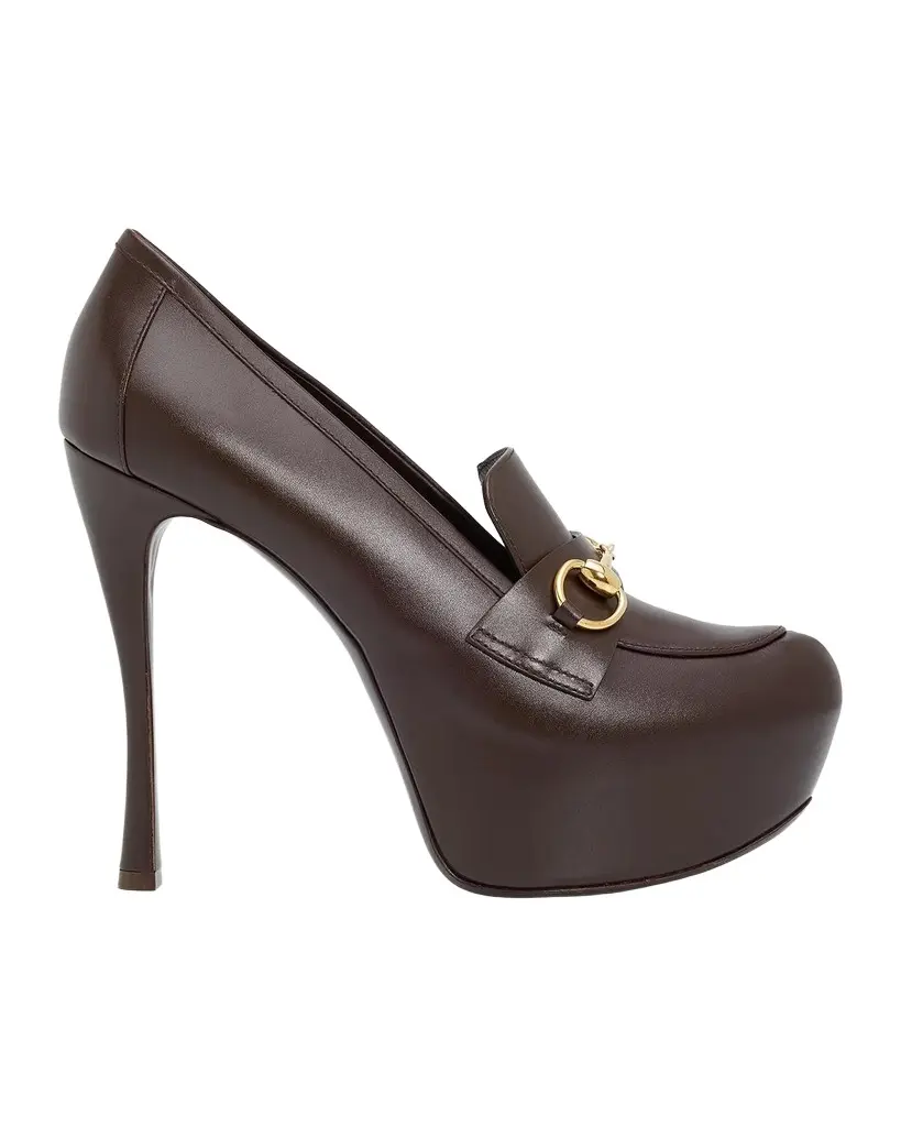 Gucci 130mm Fame Leather Platform Loafer Pumps