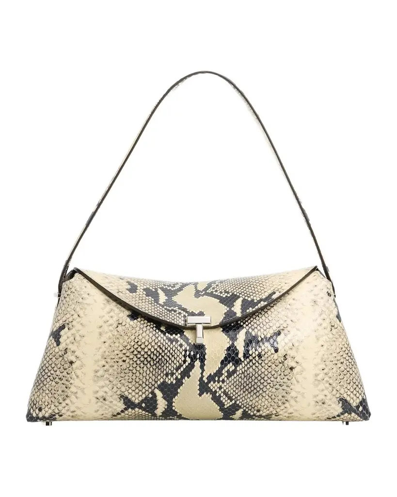 TOTEME T-Lock Python-Embossed Leather Shoulder Bag