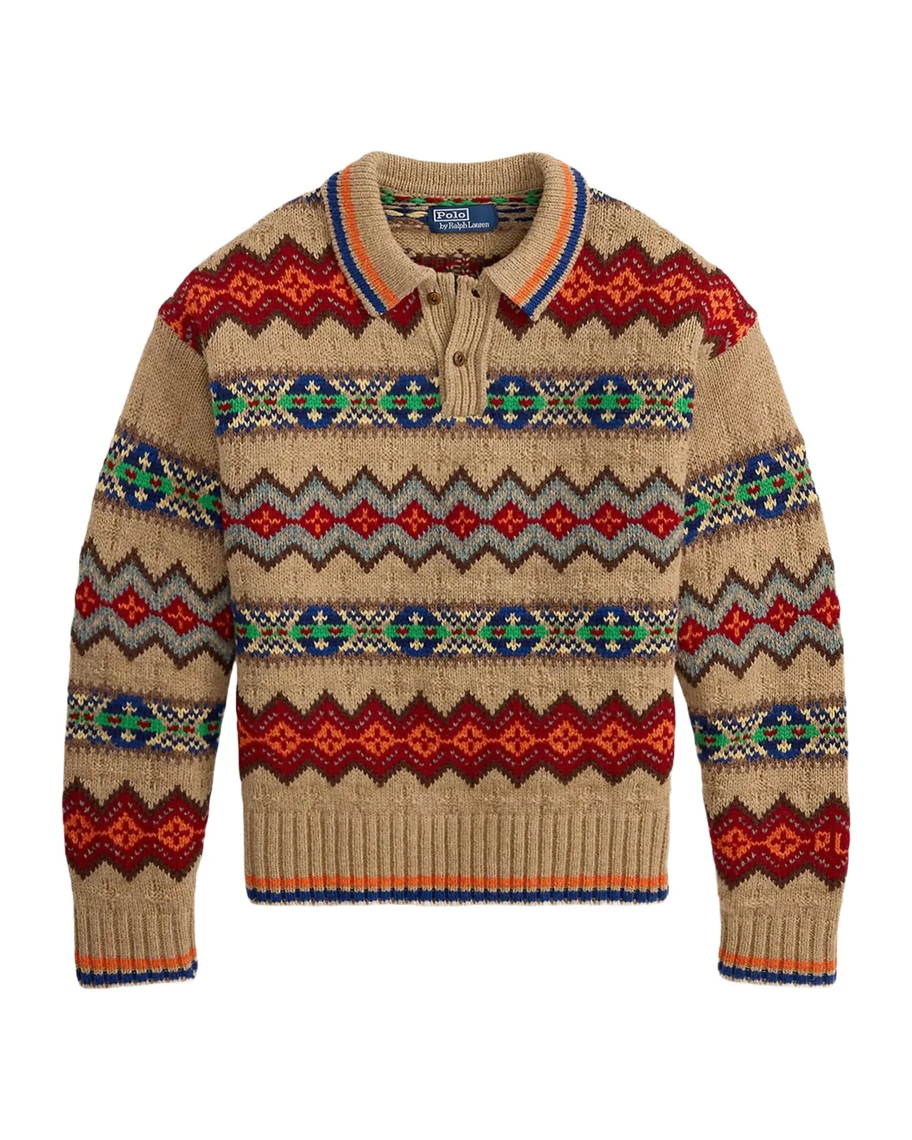 Men's Fair Isle Wool-Blend Polo-Collar Sweater Men's Fair Isle Wool-Blend Polo-Collar Sweater