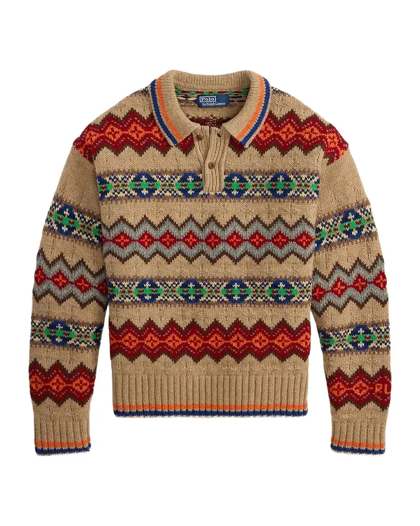 Men's Fair Isle Wool-Blend Polo-Collar Sweater Men's Fair Isle Wool-Blend Polo-Collar Sweater