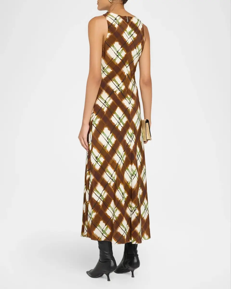 Cara Cara Crystal Plaid Silk Midi Dress | Thumbnail 3