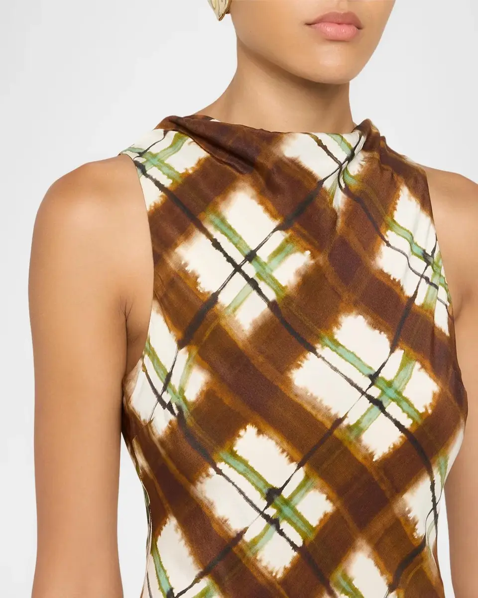 Cara Cara Crystal Plaid Silk Midi Dress | Thumbnail 5