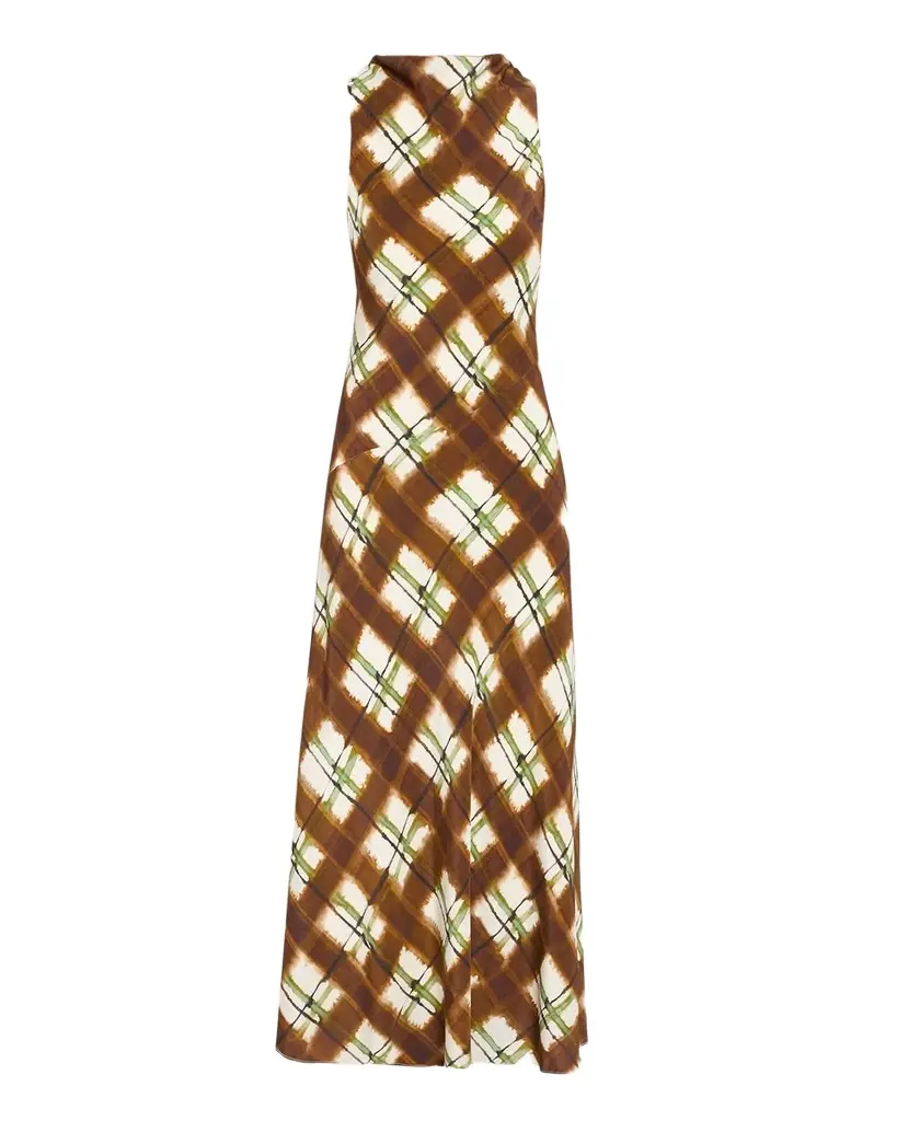 Crystal Plaid Silk Midi Dress Crystal Plaid Silk Midi Dress