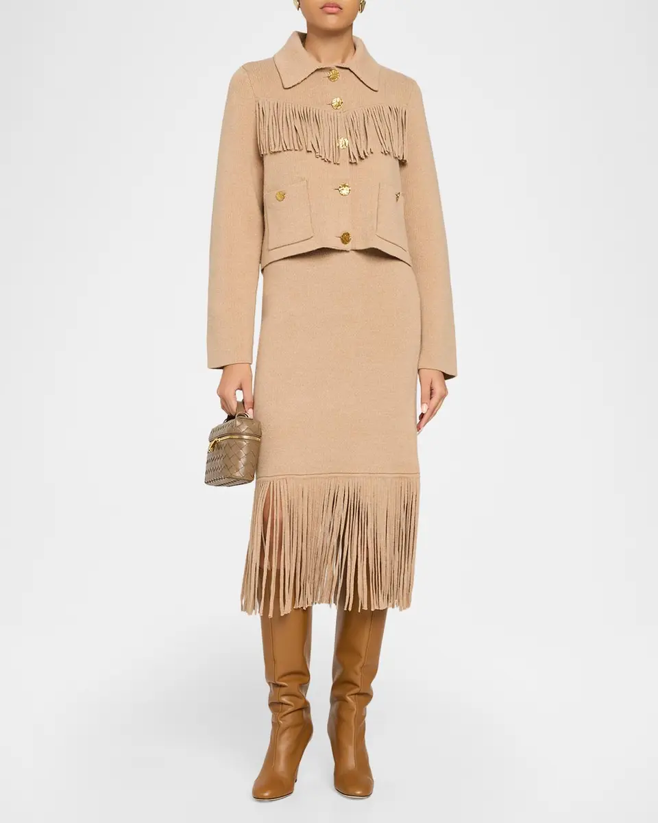 Cara Cara Delphi Knit Fringe Merino Wool Midi Skirt | Thumbnail 2