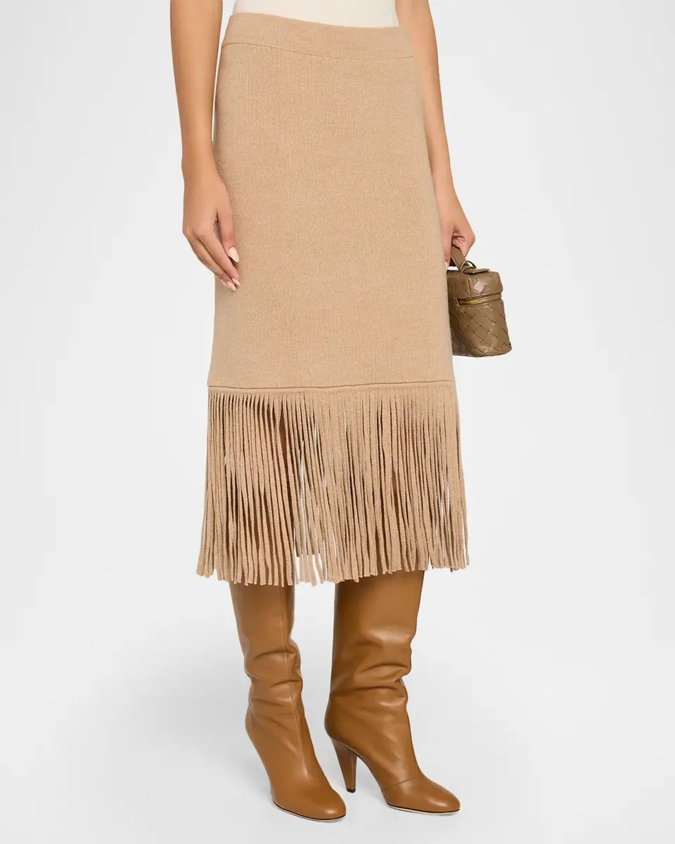 Cara Cara Delphi Knit Fringe Merino Wool Midi Skirt | Thumbnail 4