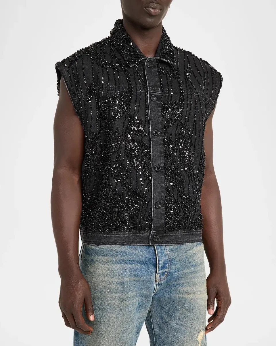 PURPLE Men's Embellished Mesh Cotton Vest | Thumbnail 4 PURPLE Men's Embellished Mesh Cotton Vest | Thumbnail 4