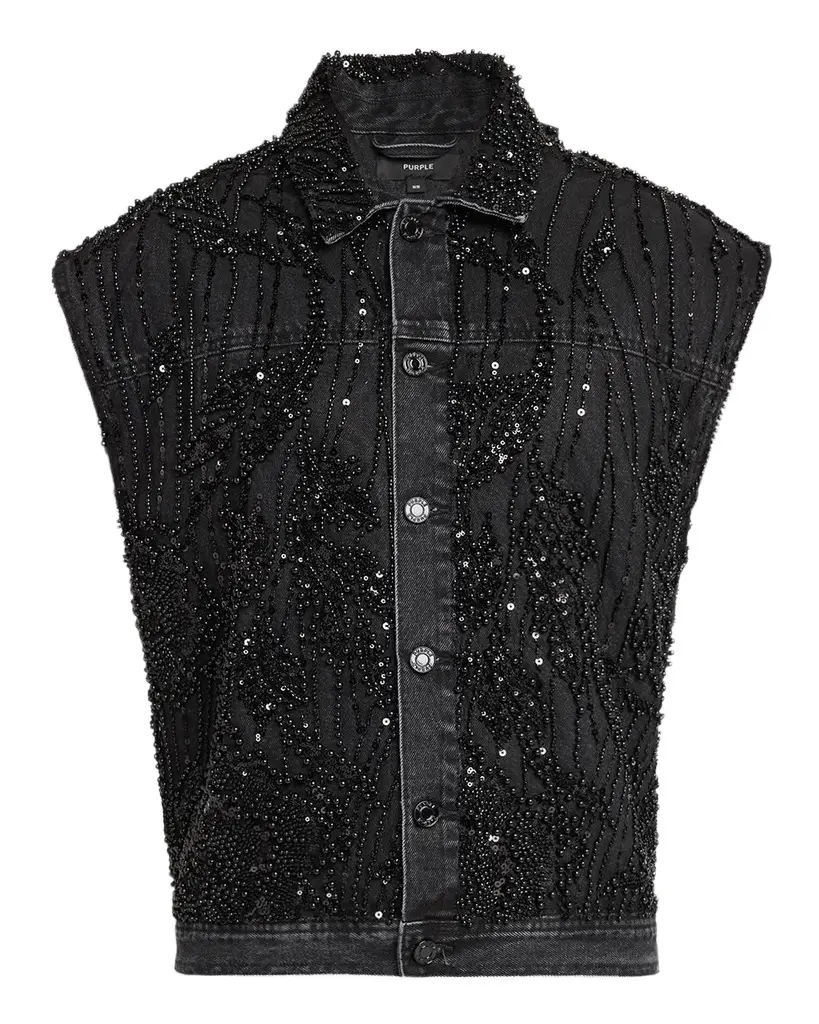 PURPLE Men's Embellished Mesh Cotton Vest
