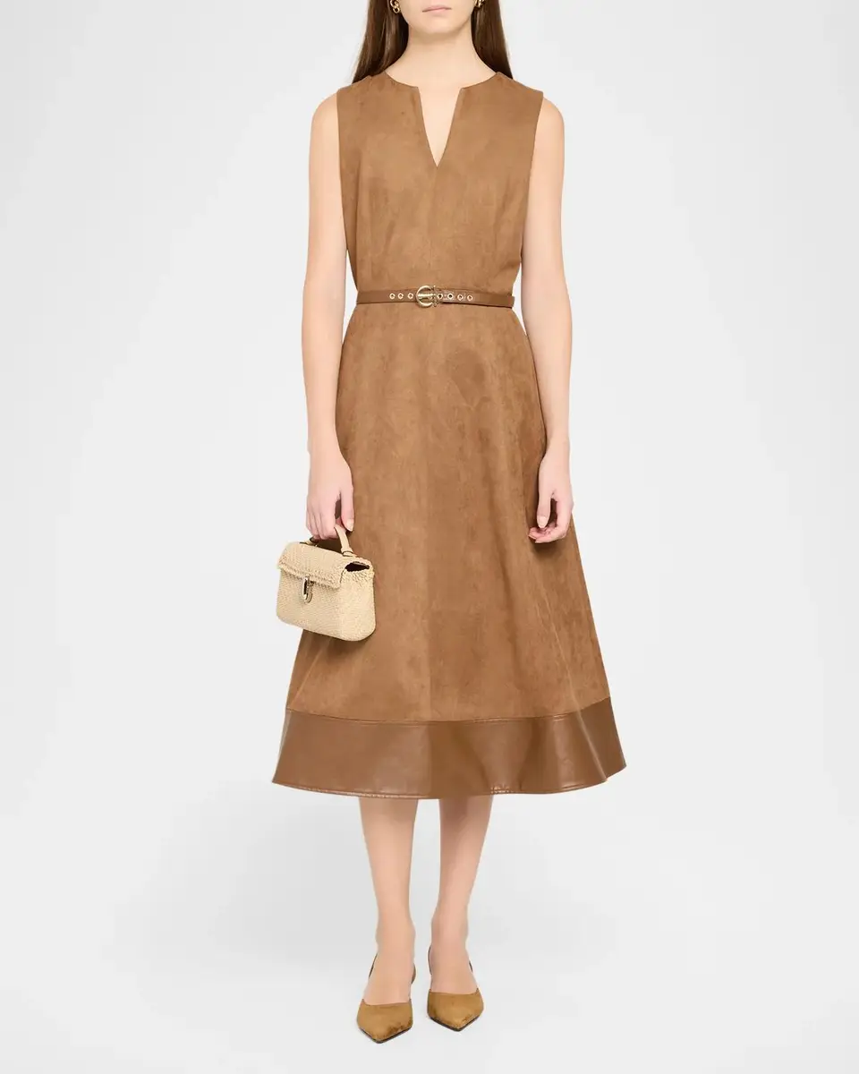 Elie Tahari The Paisley Belted Faux Suede Midi Dress | Thumbnail 2 Elie Tahari The Paisley Belted Faux Suede Midi Dress | Thumbnail 2