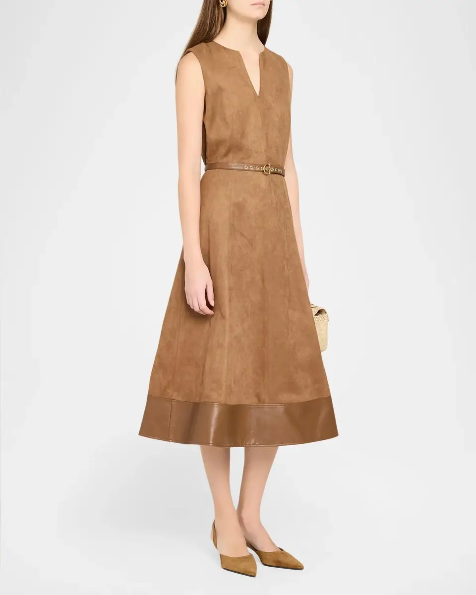 Elie Tahari The Paisley Belted Faux Suede Midi Dress | Thumbnail 4 Elie Tahari The Paisley Belted Faux Suede Midi Dress | Thumbnail 4