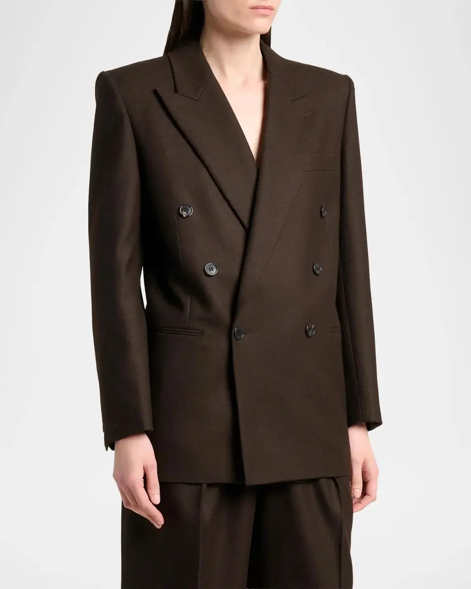 Saint Laurent Brushed Wool-Blend Double-Breasted Blazer Jacket | Thumbnail 4 Saint Laurent Brushed Wool-Blend Double-Breasted Blazer Jacket | Thumbnail 4