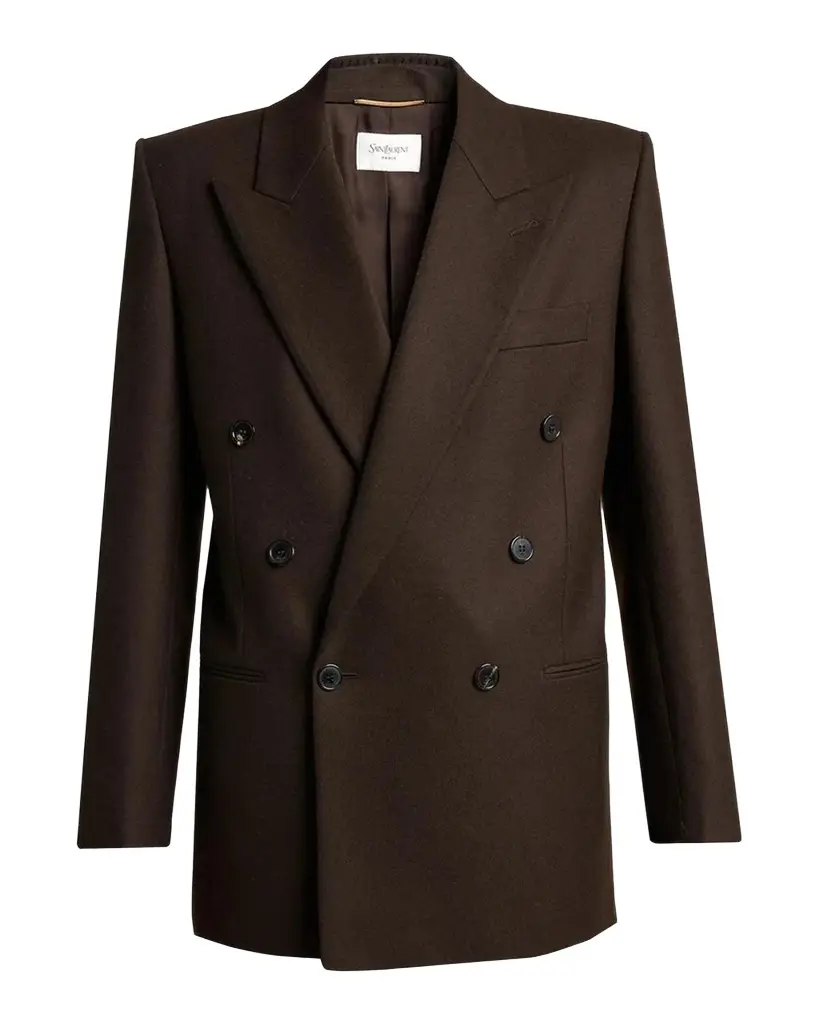 Saint Laurent Brushed Wool-Blend Double-Breasted Blazer Jacket