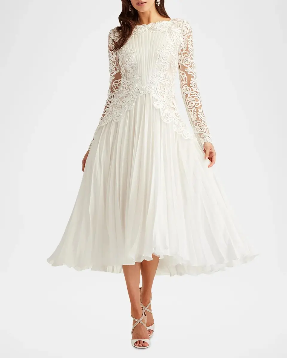 Tadashi Shoji Caius Embroidered Pleated Chiffon Midi Dress | Thumbnail 2