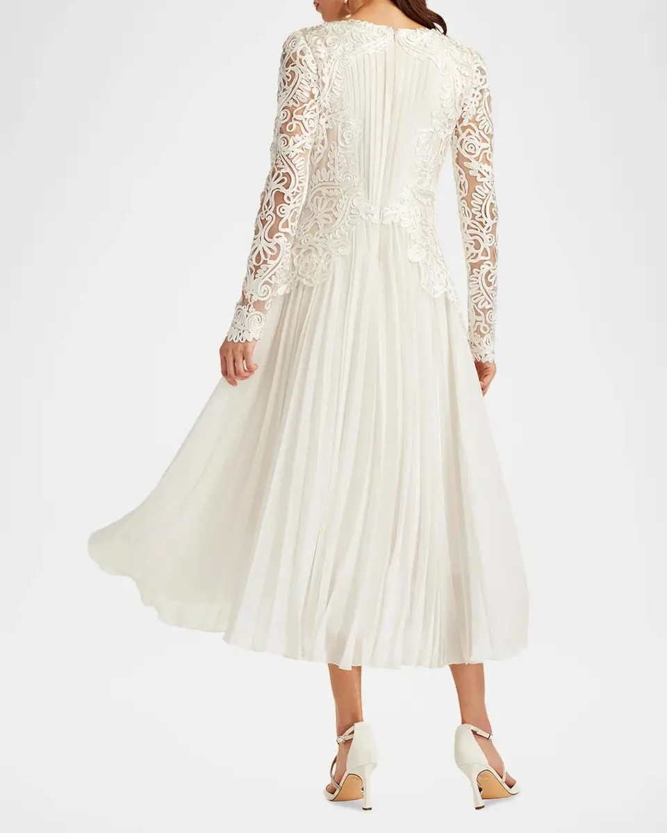 Tadashi Shoji Caius Embroidered Pleated Chiffon Midi Dress | Thumbnail 3
