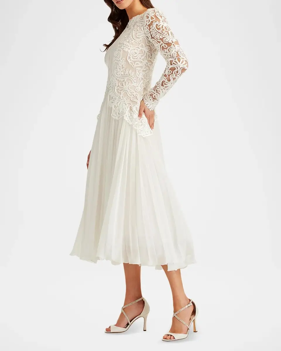 Tadashi Shoji Caius Embroidered Pleated Chiffon Midi Dress | Thumbnail 4