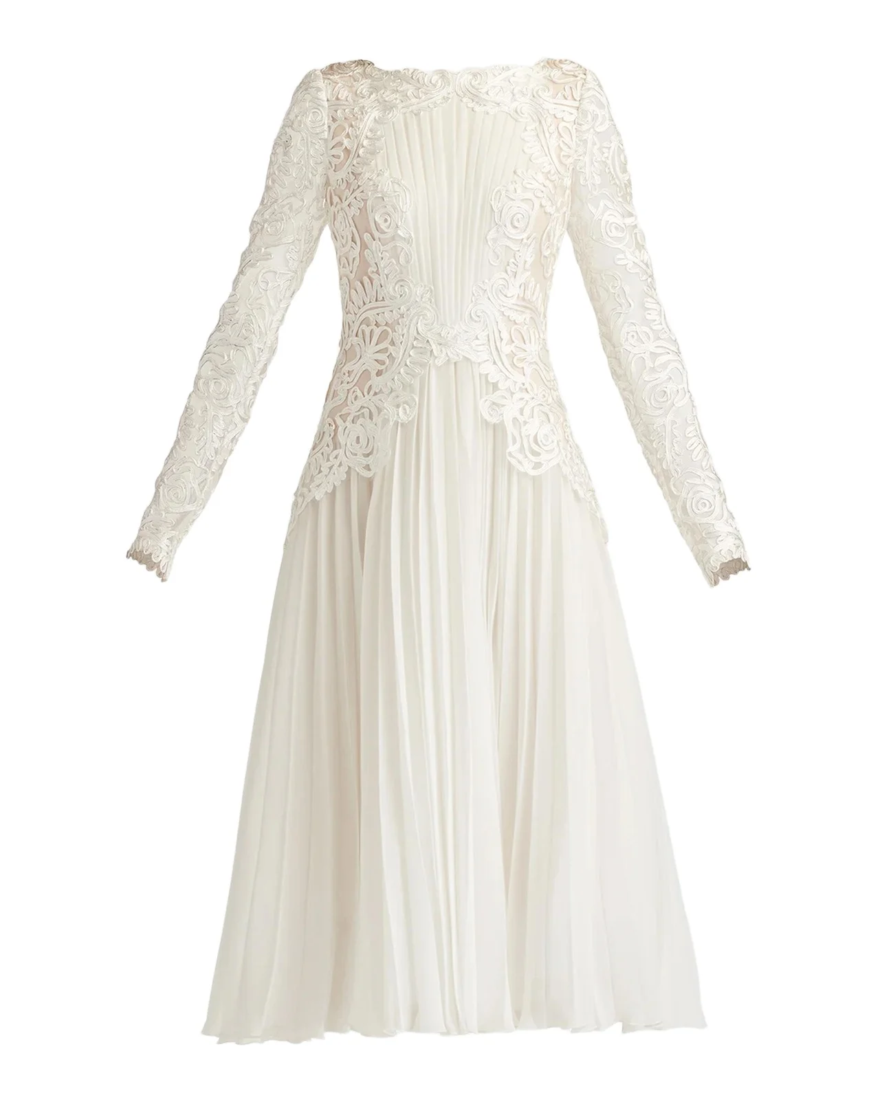 Tadashi Shoji Caius Embroidered Pleated Chiffon Midi Dress