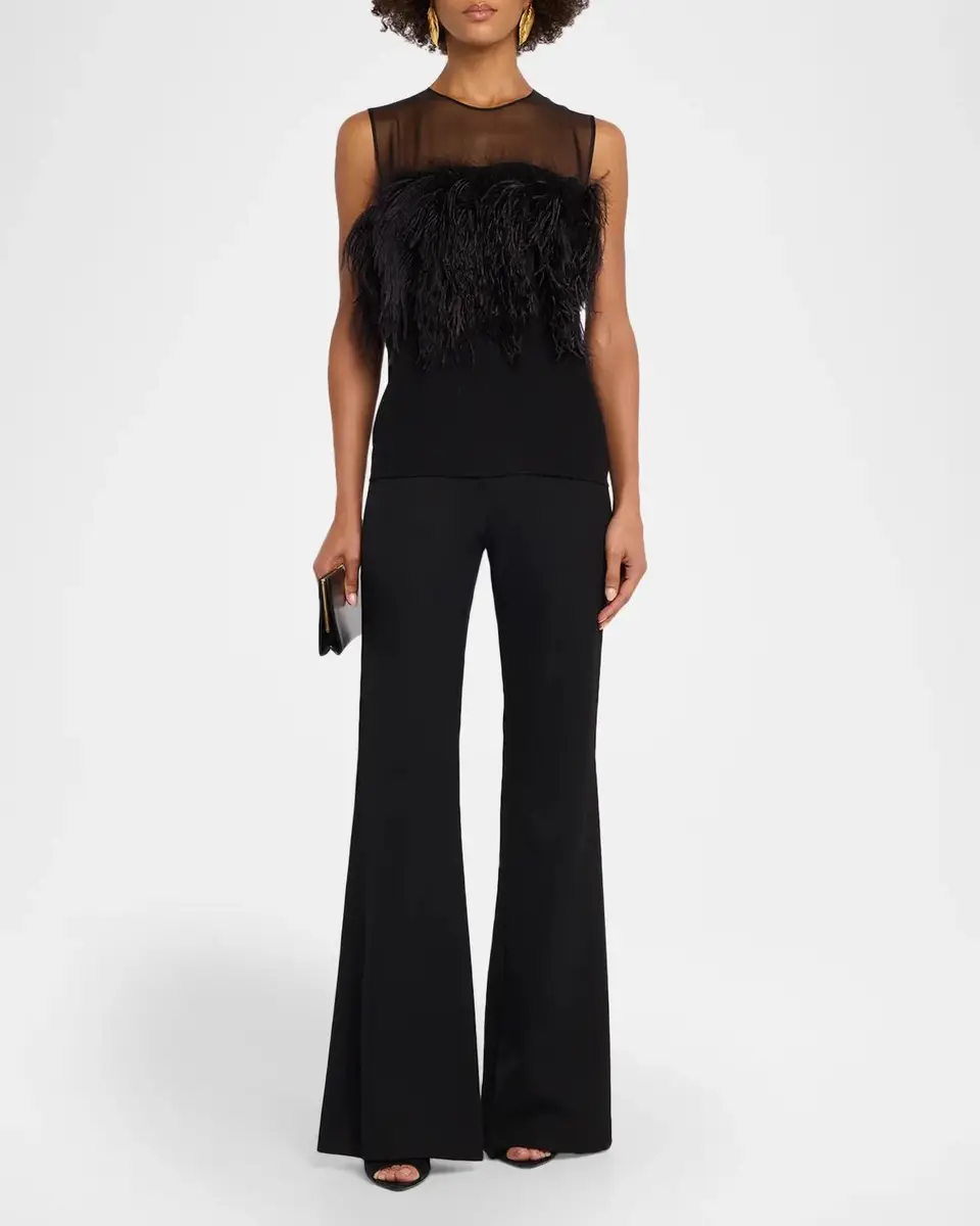Alberta Ferretti Feather-Trim Sheer Yoke Sleeveless Top | Thumbnail 2 Alberta Ferretti Feather-Trim Sheer Yoke Sleeveless Top | Thumbnail 2