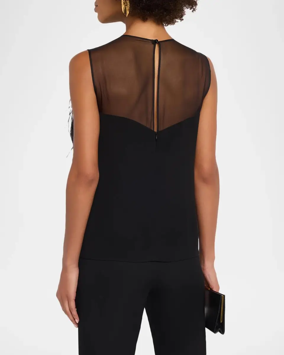 Alberta Ferretti Feather-Trim Sheer Yoke Sleeveless Top | Thumbnail 3 Alberta Ferretti Feather-Trim Sheer Yoke Sleeveless Top | Thumbnail 3