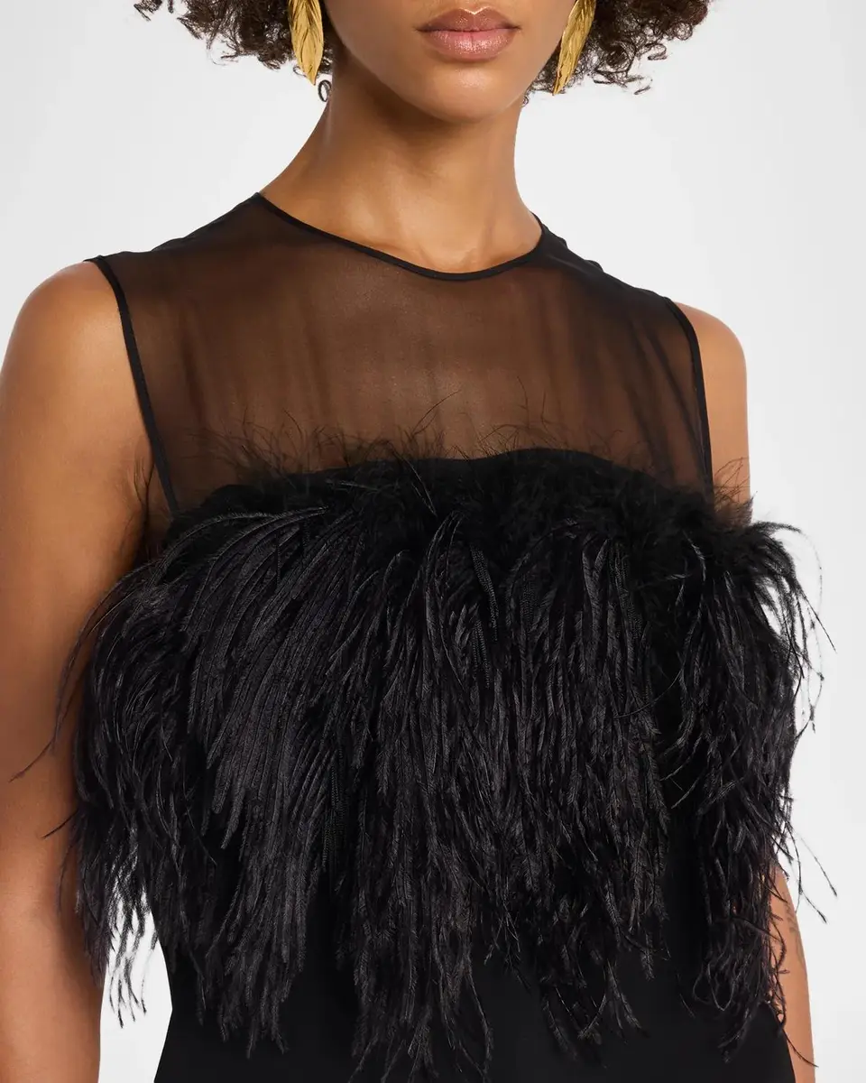 Alberta Ferretti Feather-Trim Sheer Yoke Sleeveless Top | Thumbnail 5 Alberta Ferretti Feather-Trim Sheer Yoke Sleeveless Top | Thumbnail 5