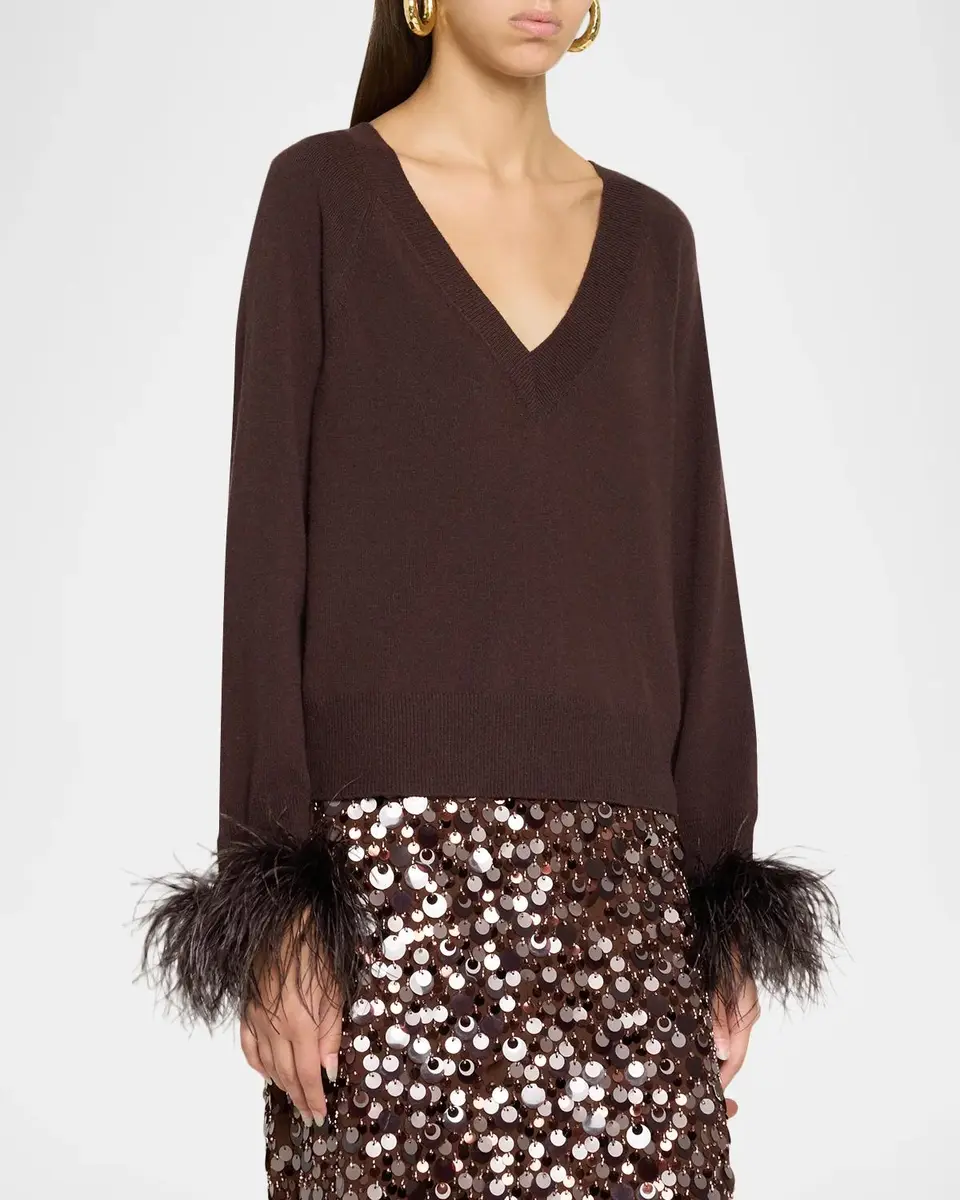 Milly Feather-Trim Wool-Cashmere Sweater | Thumbnail 4 Milly Feather-Trim Wool-Cashmere Sweater | Thumbnail 4