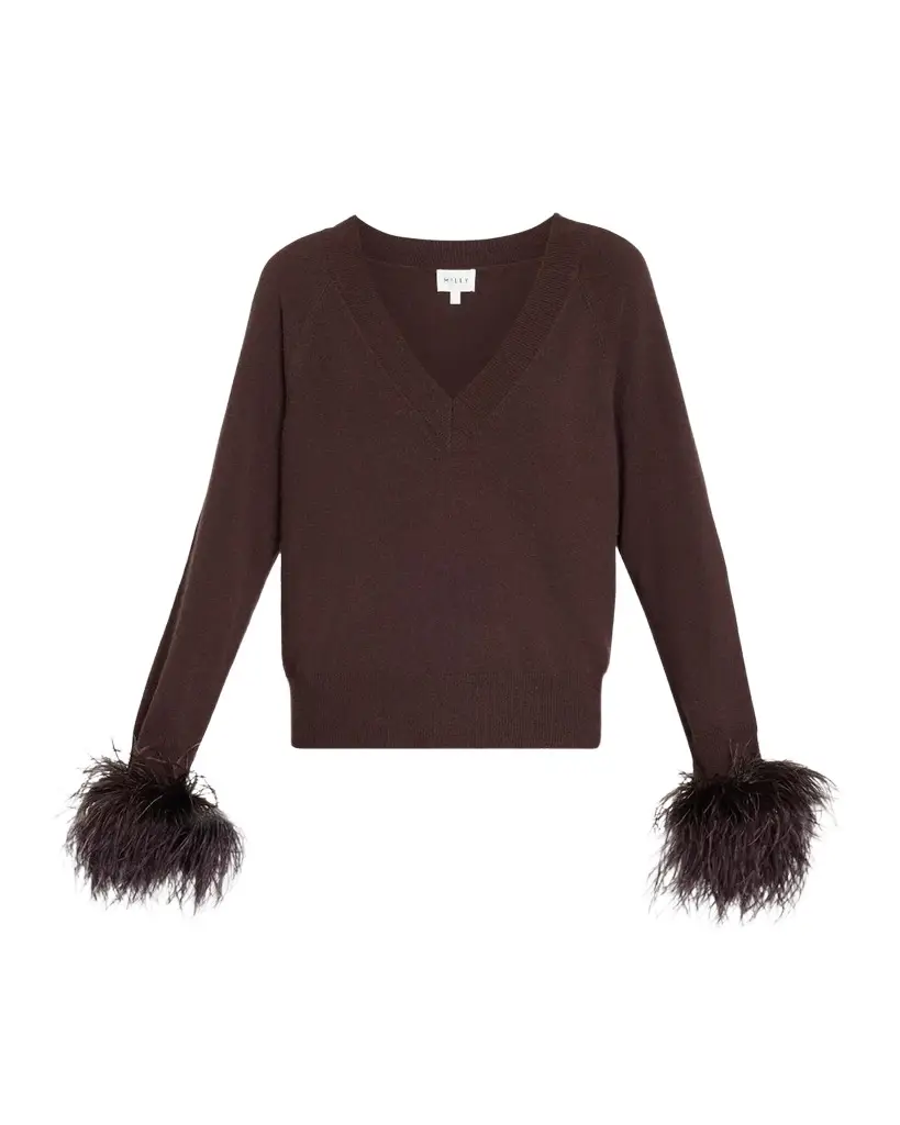Milly Feather-Trim Wool-Cashmere Sweater