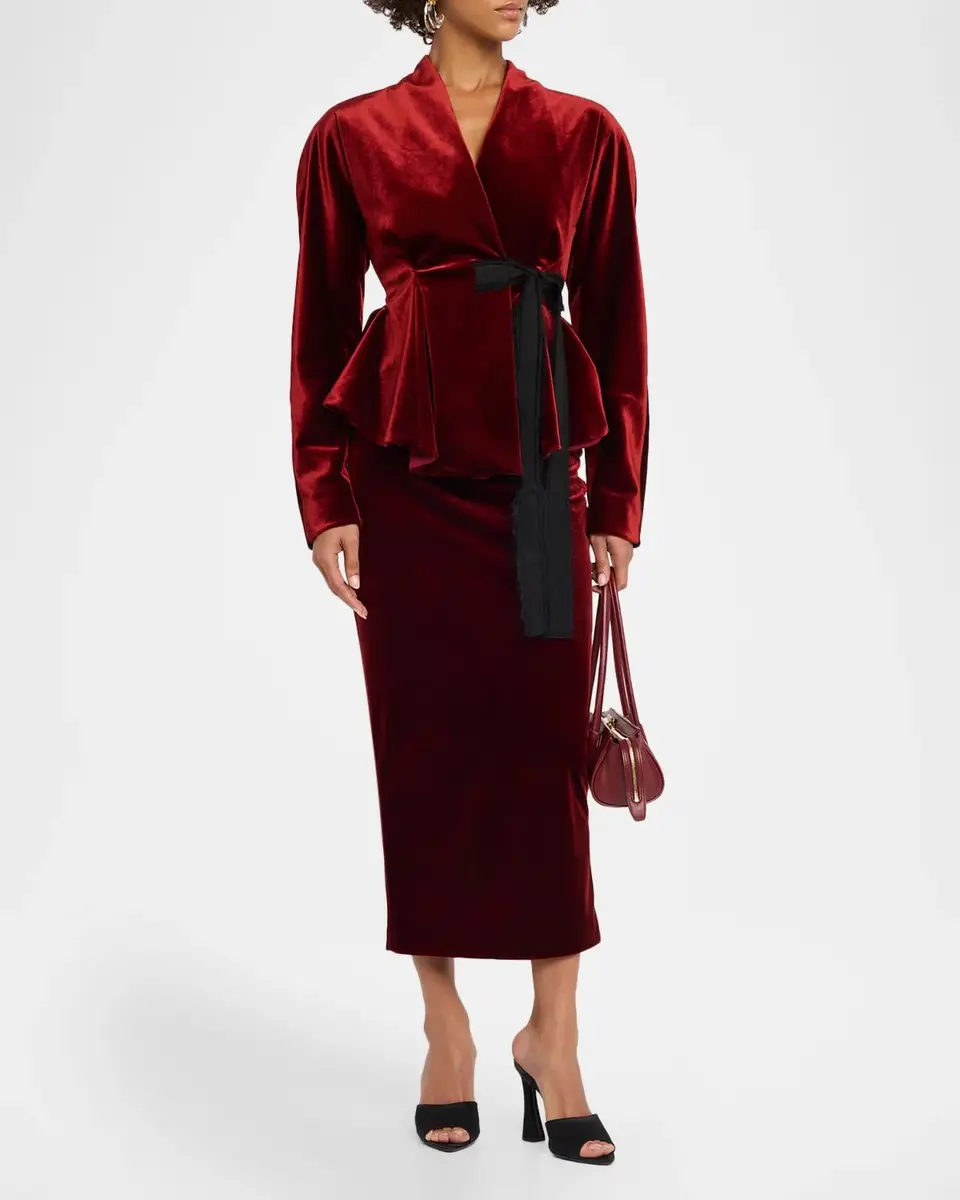 Alberta Ferretti Velvet Fitted Midi Skirt | Thumbnail 2 Alberta Ferretti Velvet Fitted Midi Skirt | Thumbnail 2