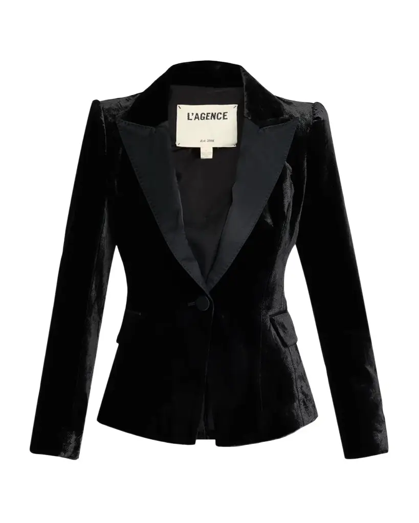 L'Agence Philippa Strong-Shoulder Tuxedo Blazer