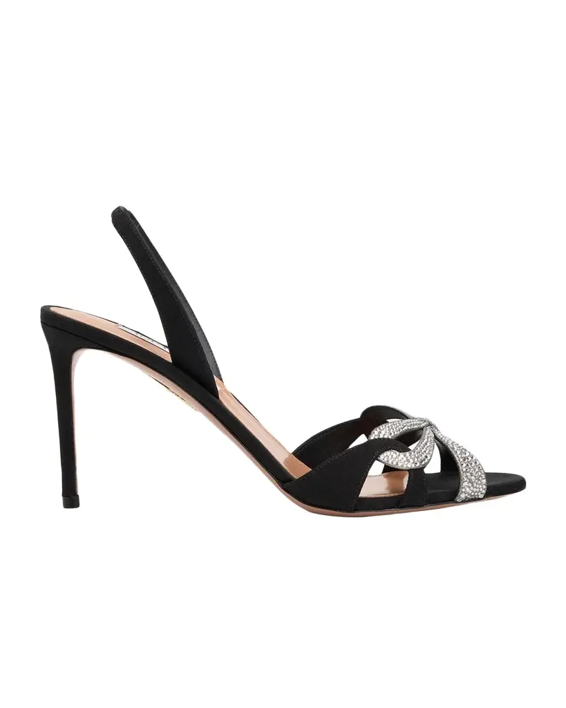 85mm Ribbon Kiss Embellished Satin Slingback Sandals 85mm Ribbon Kiss Embellished Satin Slingback Sandals