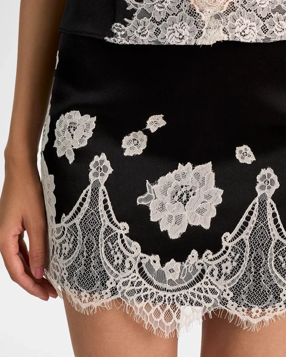 Alice + Olivia Rubi Lace-Trim Satin Mini Skirt | Thumbnail 5