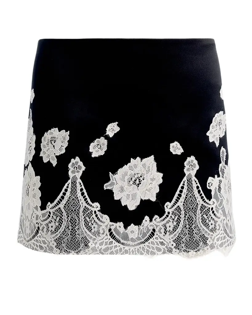 Rubi Lace-Trim Satin Mini Skirt