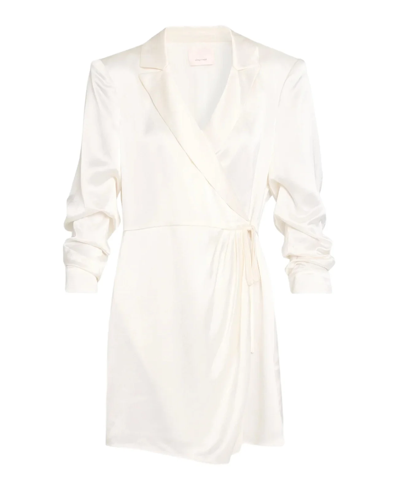 Sabina Scrunched-Sleeve Satin Mini Wrap Dress Sabina Scrunched-Sleeve Satin Mini Wrap Dress