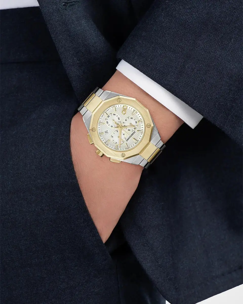 Ferragamo Men's Edge Chrono Two-Tone IP Yellow Gold & Stainless Steel Bracelet Watch/42MM | Thumbnail 2 Ferragamo Men's Edge Chrono Two-Tone IP Yellow Gold & Stainless Steel Bracelet Watch/42MM | Thumbnail 2