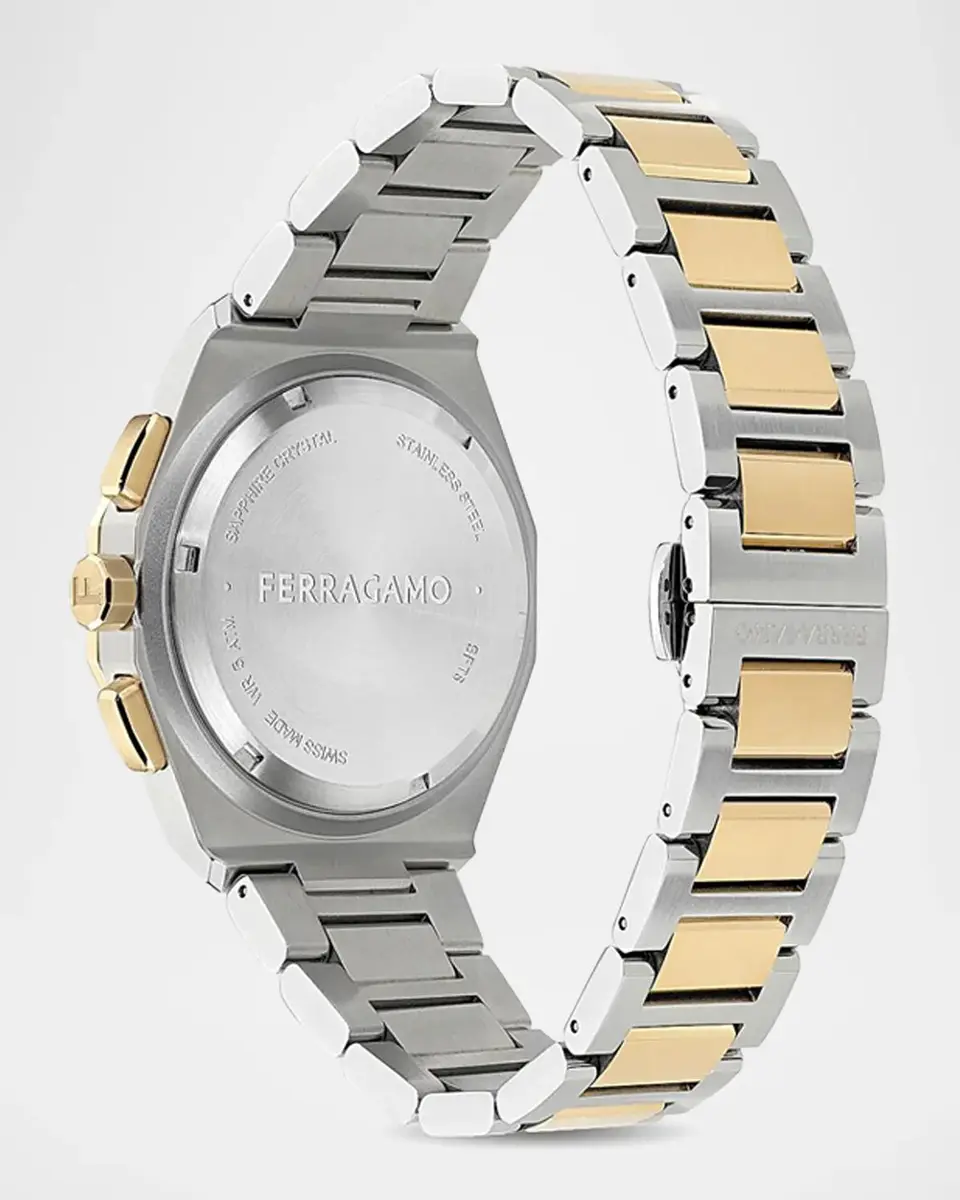 Ferragamo Men's Edge Chrono Two-Tone IP Yellow Gold & Stainless Steel Bracelet Watch/42MM | Thumbnail 4 Ferragamo Men's Edge Chrono Two-Tone IP Yellow Gold & Stainless Steel Bracelet Watch/42MM | Thumbnail 4