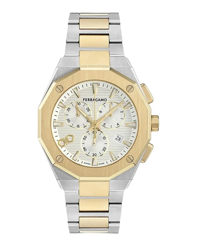 Ferragamo Men's Edge Chrono Two-Tone IP Yellow Gold & Stainless Steel Bracelet Watch/42MM