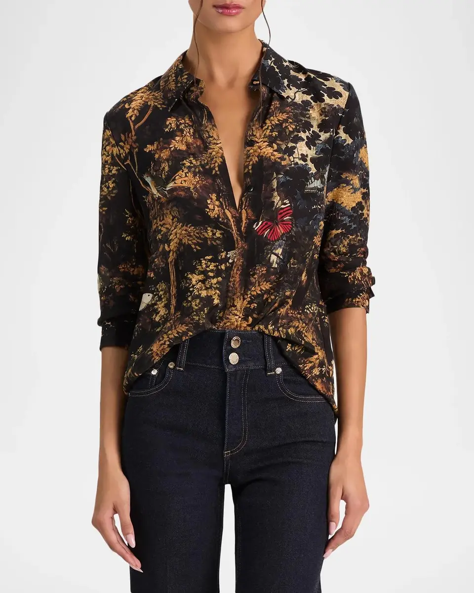 Alice + Olivia Willa Silk Placket Top | Thumbnail 4