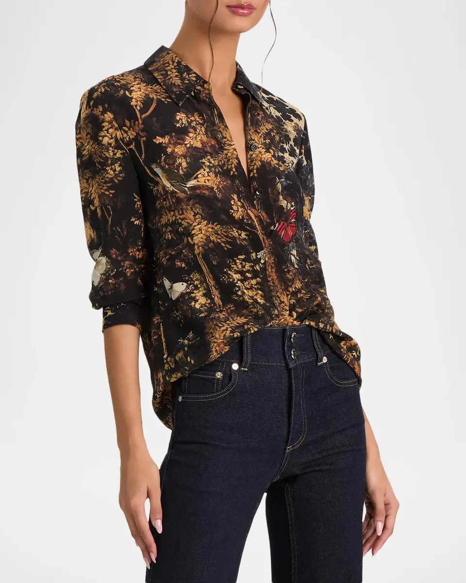 Alice + Olivia Willa Silk Placket Top | Thumbnail 6