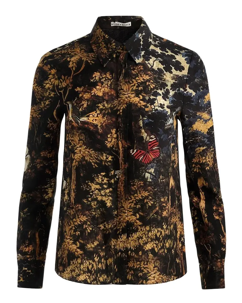 Alice + Olivia Willa Silk Placket Top