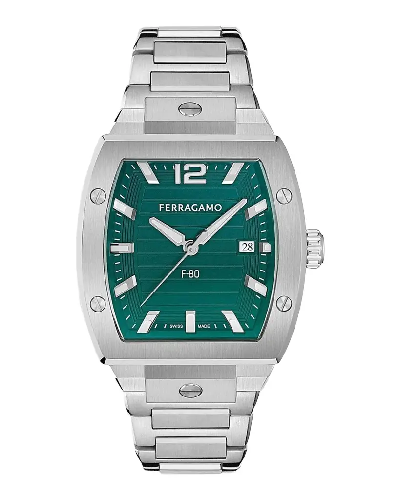 Ferragamo Men's F-80 Tonneau Stainless Steel Bracelet Watch/42MM