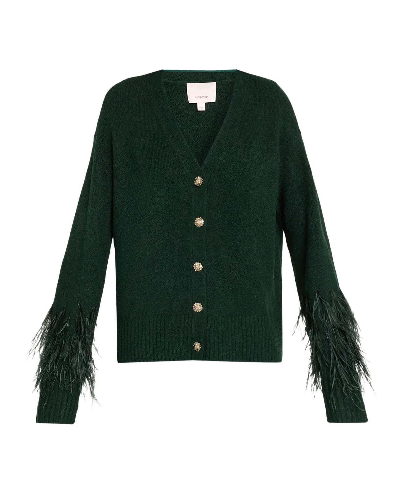 Briana Feather-Cuff Knit Cardigan