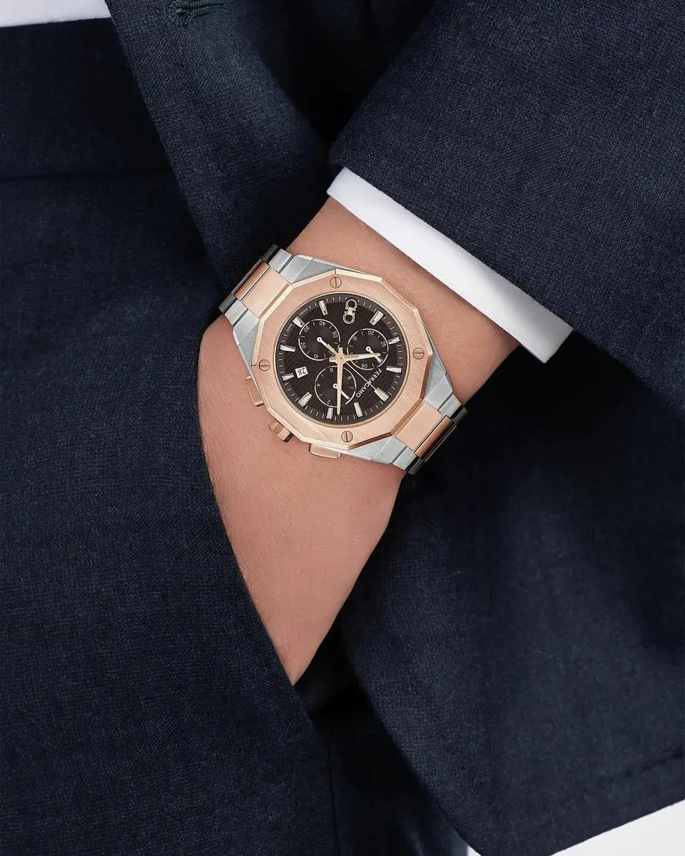 Ferragamo Men's Edge Chrono Two-Tone Rose Gold IP Stainless Steel Bracelet Watch/42MM | Thumbnail 2 Ferragamo Men's Edge Chrono Two-Tone Rose Gold IP Stainless Steel Bracelet Watch/42MM | Thumbnail 2
