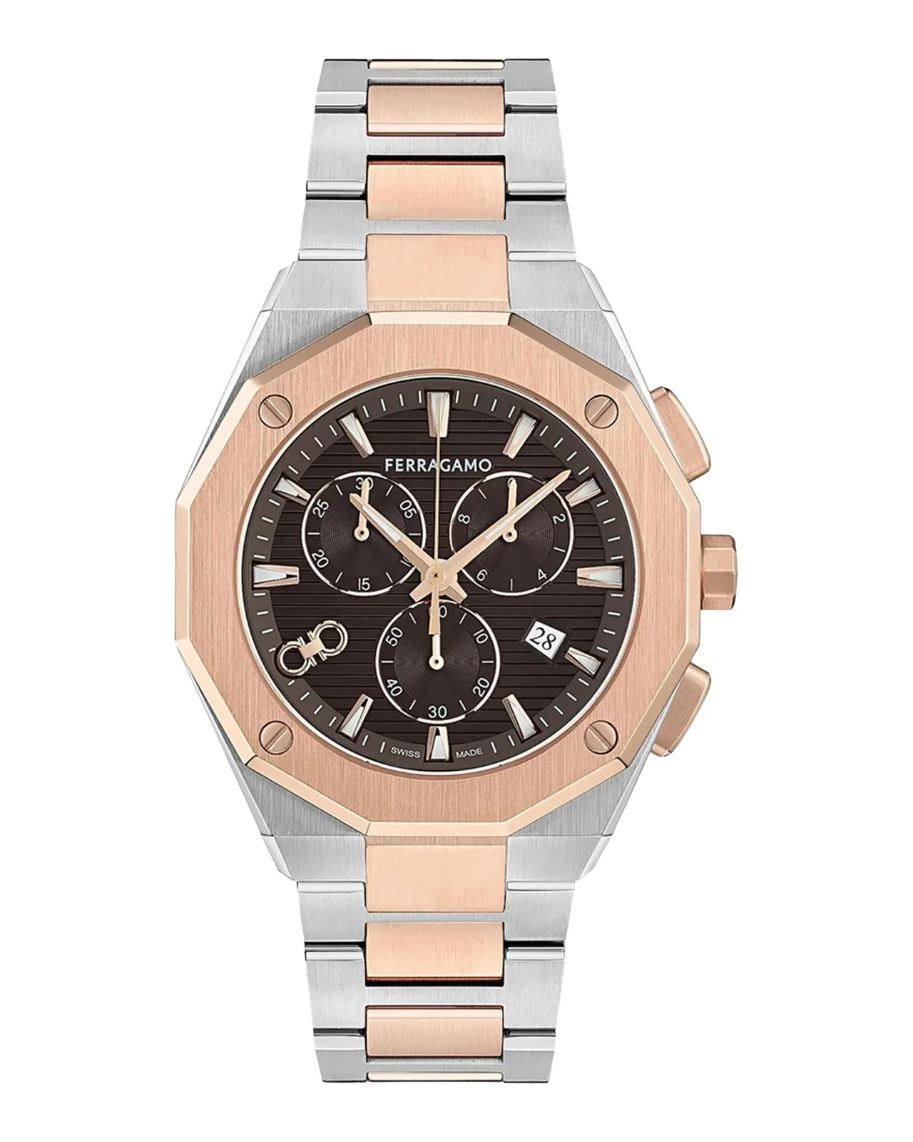 Ferragamo Men's Edge Chrono Two-Tone Rose Gold IP Stainless Steel Bracelet Watch/42MM