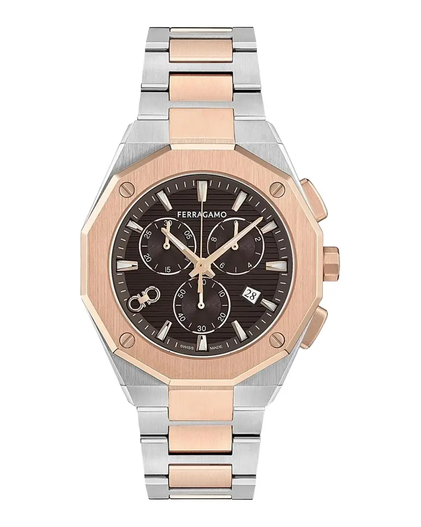 Ferragamo Men's Edge Chrono Two-Tone Rose Gold IP Stainless Steel Bracelet Watch/42MM