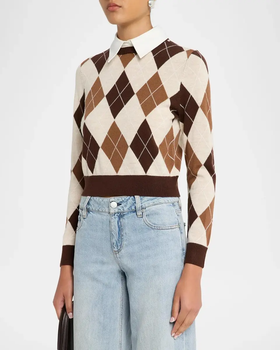 Alice + Olivia Carolann Argyle Collared Sweater | Thumbnail 4 Alice + Olivia Carolann Argyle Collared Sweater | Thumbnail 4