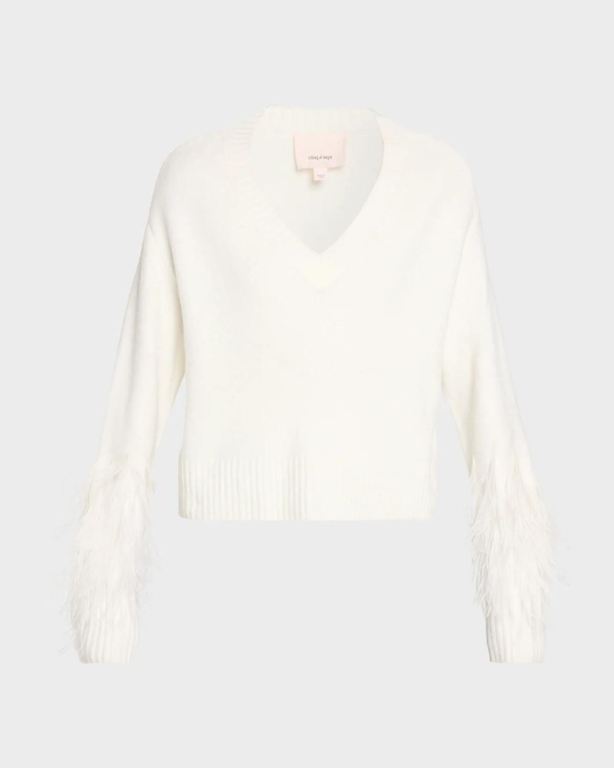 Brianne Feather-Trim V-Neck Sweater Brianne Feather-Trim V-Neck Sweater