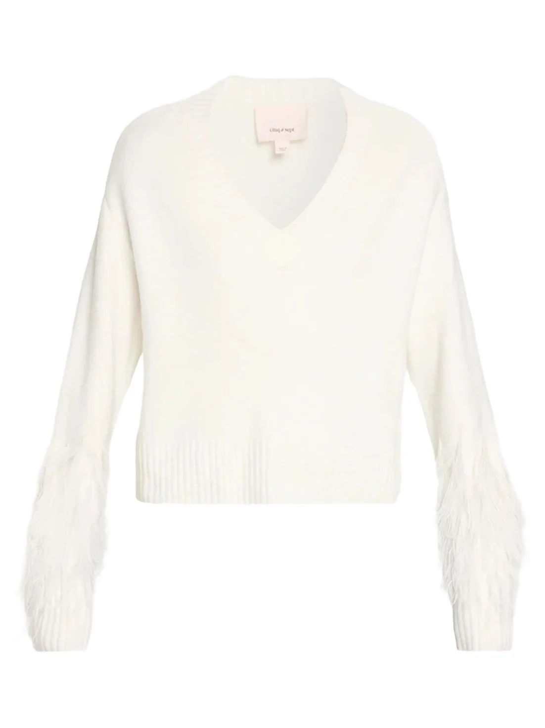 Cinq à Sept Brianne Feather-Trim V-Neck Sweater