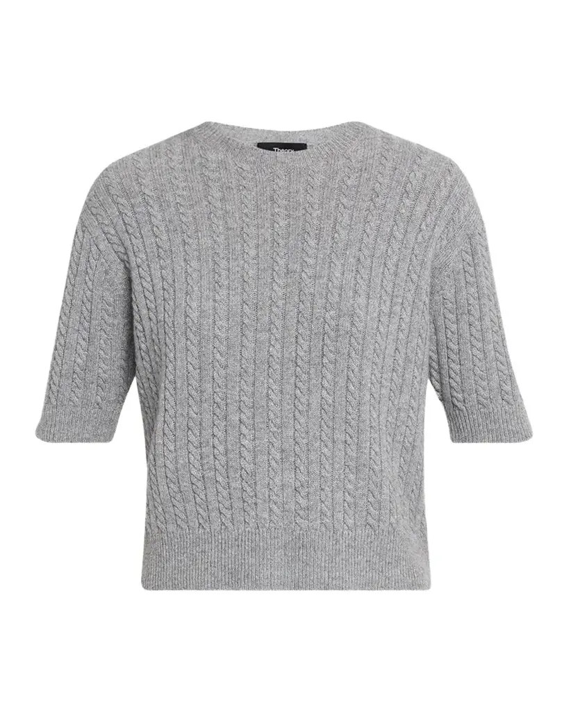 Theory Cashmere Short-Sleeved Crop Sweater
